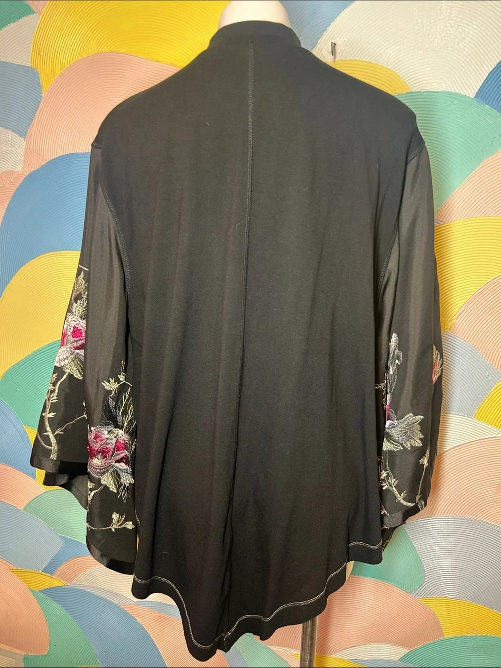 Free People Black Floral Embroidered Bell Sleeve Top